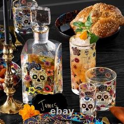 Day of the Dead Decanter & 4 Double Old-Fashioned Glasses-williamssonoma43396