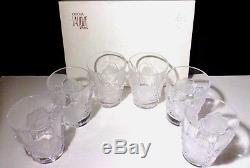EXCELLENT Lalique Crystal CHENE (1950-) 6 Double Old Fashioned 4 5/8 in BOX