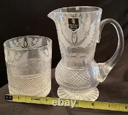 Edinburgh Crystal Clear Textured Thistle Double Old Fashioned Glass & Pitcher