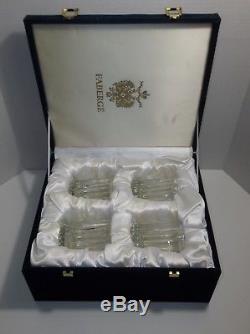 FABERGE Crystal WHISKEY Glasses PAVILION Double Old Fashioned Set Of 4 With BOX
