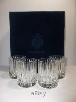 FABERGE Crystal WHISKEY Glasses PAVILION Double Old Fashioned Set Of 4 With BOX