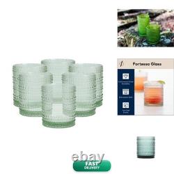 FORTESSA Jupiter Beaded Hobnail Glass 10oz Double Old Fashioned Set of 6 Sage