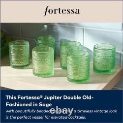 FORTESSA Jupiter Beaded Hobnail Glass 10oz Double Old Fashioned Set of 6 Sage