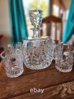 Fifth Ave Portico Crystal Decanter & 4 Double Old Fashioned Glasses -Poland