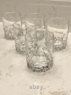 Five Tiffany & Co. Crystal Rock Cut Double Old-Fashioned Crystal Glasses