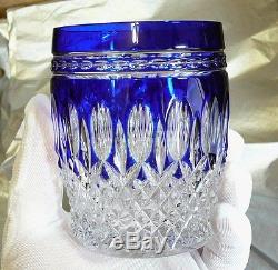 Four Waterford Crystal Clarendon Cobalt Blue Double Old Fashioned Glass Tumblers