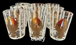 GAY FAD VINTAGE MCM DOUBLE OLD FASHIONED GLASSES GILT EAGLES With STRIPES SET OF 9