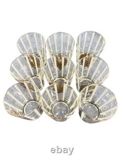 GAY FAD VINTAGE MCM DOUBLE OLD FASHIONED GLASSES GILT EAGLES With STRIPES SET OF 9
