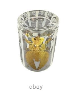 GAY FAD VINTAGE MCM DOUBLE OLD FASHIONED GLASSES GILT EAGLES With STRIPES SET OF 9