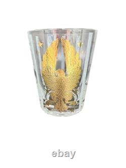 GAY FAD VINTAGE MCM DOUBLE OLD FASHIONED GLASSES GILT EAGLES With STRIPES SET OF 9