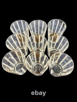 GAY FAD VINTAGE MCM DOUBLE OLD FASHIONED GLASSES GILT EAGLES With STRIPES SET OF 9