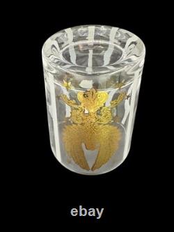 GAY FAD VINTAGE MCM DOUBLE OLD FASHIONED GLASSES GILT EAGLES With STRIPES SET OF 9