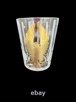 GAY FAD VINTAGE MCM DOUBLE OLD FASHIONED GLASSES GILT EAGLES With STRIPES SET OF 9