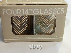 Georges Briard 4 Chevron Gold 14oz Rocks Cocktail Double Old Fashioned MCM New