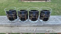 Georges Briard Double Old Fashioned Rocks Glasses MCM Rare Black Gold Brutalist