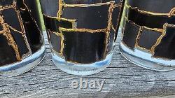 Georges Briard Double Old Fashioned Rocks Glasses MCM Rare Black Gold Brutalist