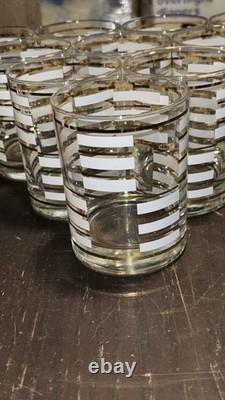 Georges Briard Gold & White Geometric Double Old Fashioned Glasses Set Of 10