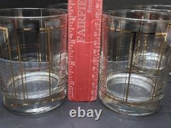 Georges Briard MCM Signed Gold Plaid Double Old Fashioned Glasses Set 4