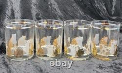 Georges Briard Set Of 4 Double Old Fashioned Cat Glasses Gold Frosted