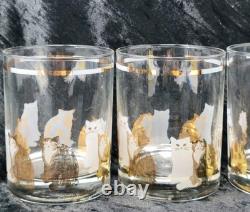 Georges Briard Set Of 4 Double Old Fashioned Cat Glasses Gold Frosted