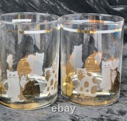 Georges Briard Set Of 4 Double Old Fashioned Cat Glasses Gold Frosted