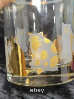 Georges Briard Set Of 4 Double Old Fashioned Cat Glasses Gold Frosted