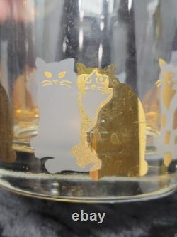 Georges Briard Set Of 4 Double Old Fashioned Cat Glasses Gold Frosted