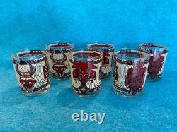 Georges Briard Set of 6 African Mask Set of 6 Double Old Fashioned 4 Glasses