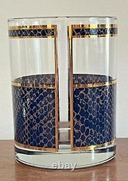 Georges Briard Signed Gold Brown Snakeskin Double Old Fashioned Glasses Set Of 5