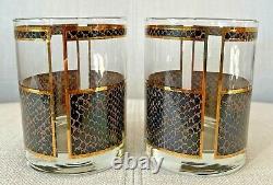 Georges Briard Signed Gold Brown Snakeskin Double Old Fashioned Glasses Set Of 5