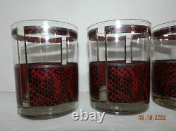 Georges Briard Signed Red/black Snakeskin Double Old Fashioned Glasses Set Of 4