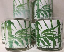Georges Briard Vntg Bamboo Signed MCM Green & White Double Old Fashioned Glasses