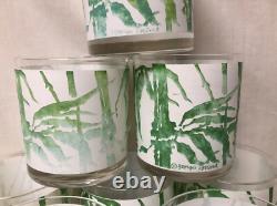 Georges Briard Vntg Bamboo Signed MCM Green & White Double Old Fashioned Glasses