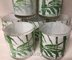 Georges Briard Vntg Bamboo Signed MCM Green & White Double Old Fashioned Glasses