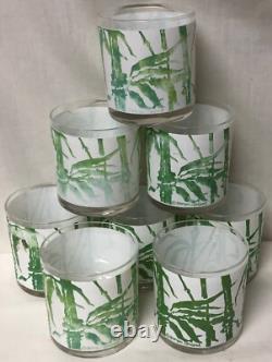 Georges Briard Vntg Bamboo Signed MCM Green & White Double Old Fashioned Glasses