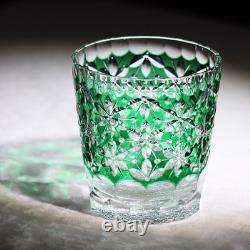 Green Cut-to-Clear Lead Crystal Old Fashioned Glass 330ml Edo Kiriko Tumbler