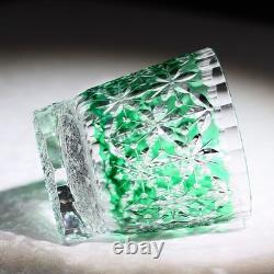 Green Cut-to-Clear Lead Crystal Old Fashioned Glass 330ml Edo Kiriko Tumbler