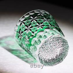 Green Cut-to-Clear Lead Crystal Old Fashioned Glass 330ml Edo Kiriko Tumbler