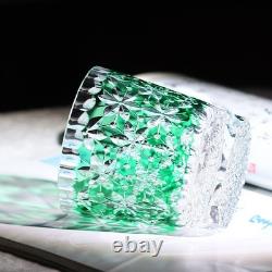 Green Cut-to-Clear Lead Crystal Old Fashioned Glass 330ml Edo Kiriko Tumbler