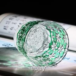 Green Cut-to-Clear Lead Crystal Old Fashioned Glass 330ml Edo Kiriko Tumbler