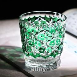 Green Cut-to-Clear Lead Crystal Old Fashioned Glass 330ml Edo Kiriko Tumbler