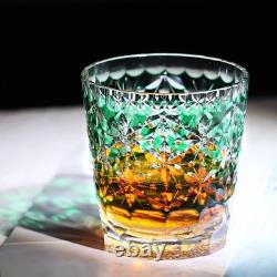 Green Cut-to-Clear Lead Crystal Old Fashioned Glass 330ml Edo Kiriko Tumbler