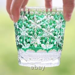 Green Cut-to-Clear Lead Crystal Old Fashioned Glass 330ml Edo Kiriko Tumbler