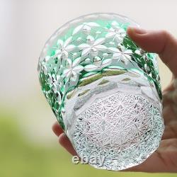 Green Cut-to-Clear Lead Crystal Old Fashioned Glass 330ml Edo Kiriko Tumbler