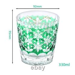 Green Cut-to-Clear Lead Crystal Old Fashioned Glass 330ml Edo Kiriko Tumbler