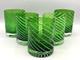 Green Italian Double Old Fashioned Glasses Swirl White Glass 1980's Set of Five