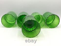 Green Italian Double Old Fashioned Glasses Swirl White Glass 1980's Set of Five