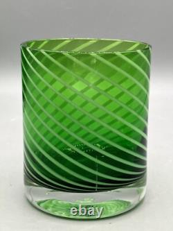 Green Italian Double Old Fashioned Glasses Swirl White Glass 1980's Set of Five