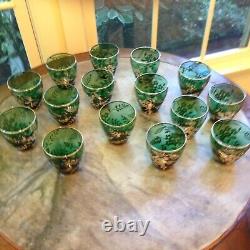 Green Pitcher and Double Old-Fashioned Glasses with Sterling Overlay