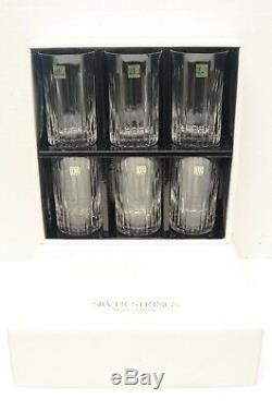 HOYA Crystal Set Of 6 TUMBLER DOUBLE OLD FASHIONED GLASSES Silver Strings IN BOX